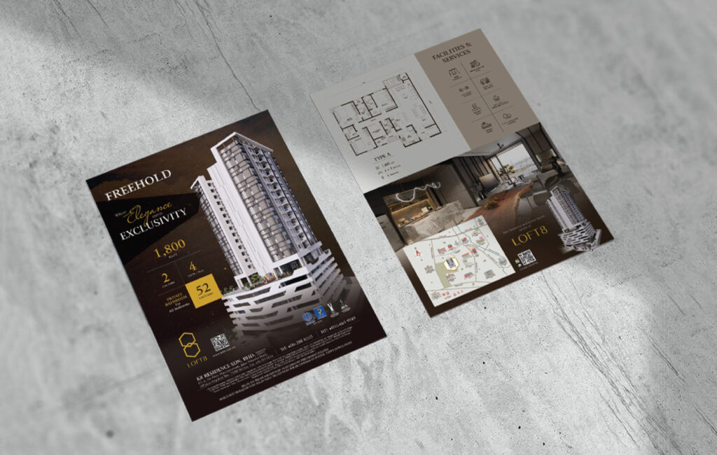 Loft 8 freehold residence flyer design front view