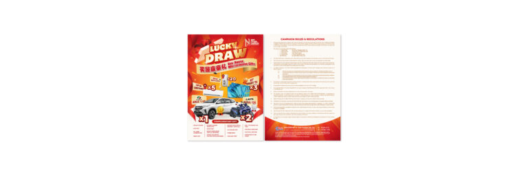 Bright red Taman Nusa Impian lucky draw flyer poster highlighting exclusive homebuyer rewards