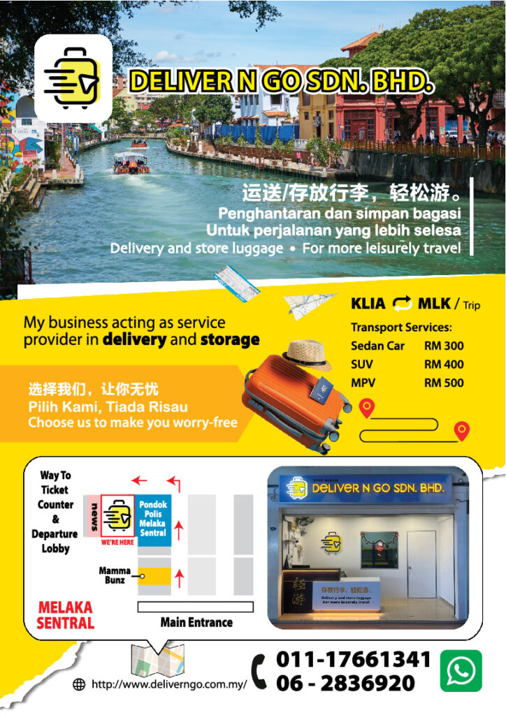 Luggage delivery flyer with RM5 pricing and transport service details