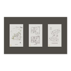 Clean and elegant exhibition wall design for Loft 8 with project visuals and building perspective.