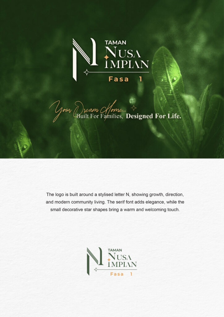 Taman Nusa Impian logo design with elegant green and gold branding for Great Developer.