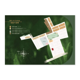 Pelan Tapak real estate display board graphic design with detailed legend and compass direction.