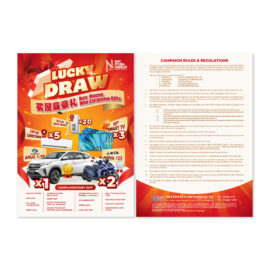 Bright red Taman Nusa Impian lucky draw flyer poster highlighting exclusive homebuyer rewards